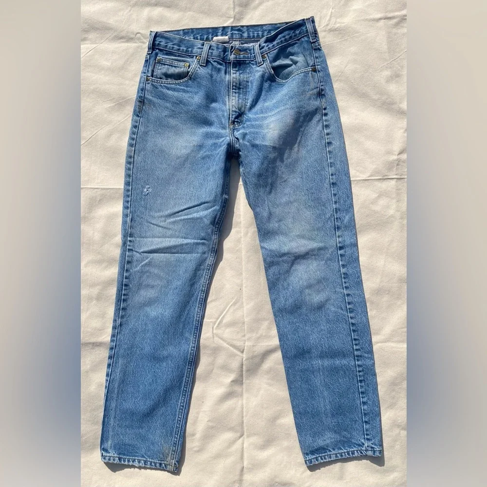 90s Y2K Carhartt Light Wash Men's Denim Traditional Fit Casual Jeans 34x32 - Picture 1 of 11